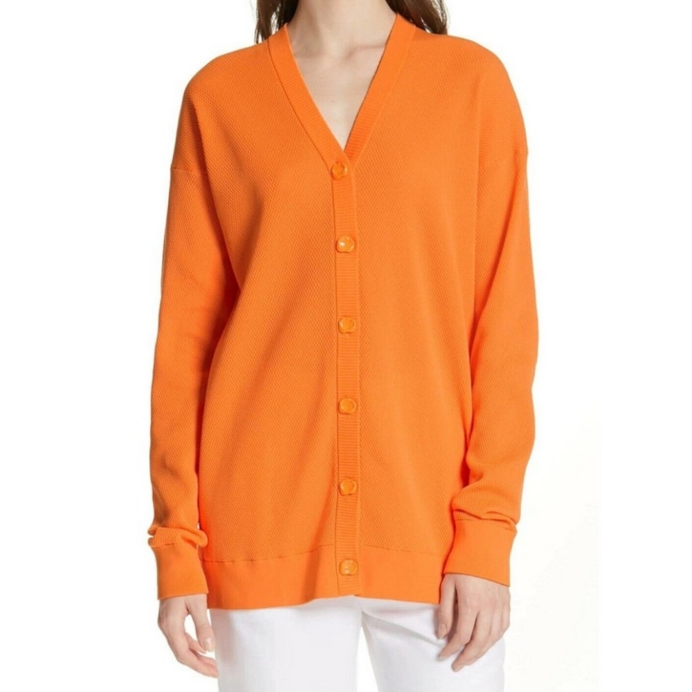 Tibi Womens Spring Tech Poly Cardigan Sweater Tangerine XS